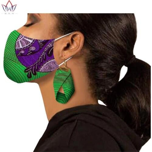2021 fashion african decoration face mask+earrings 2 piece sets for women bazin riche african handmade earrings wyb469