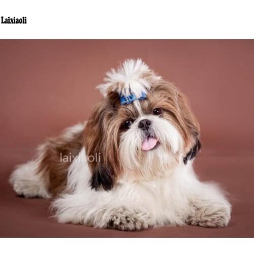 3d Diamond Embroidery Shih Tzu Animal pet Dog Diamond Art watercolor Cross Stitch Diamond Painting Full Square round drill Hobby