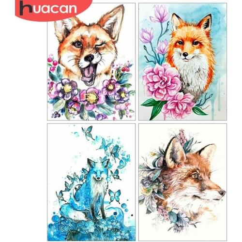 HUACAN 5d Diamond Painting Fox Mosaic Rhinestones Pictures DIY Diamond Embroidery Animal Home Decor Flower Wall Art Kits