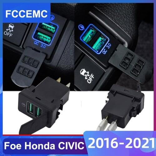 Car Charger Dual QC3.0 USB Port Fast Adapter Mini Head Modification Accessories For Honda Civic 10th 2016 2017 2018 2019 2020