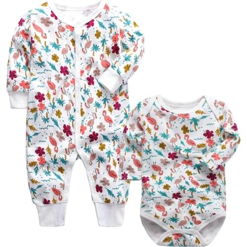 2Pcs/Lot 0-24 Months Newborn Bodysuit+Rompers Baby Babies Bebes Clothes Long Sleeve Cotton Printing Infant Clothing