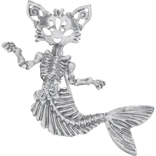 Bonsny Alloy Plated Antique Cat Fish Skeleton Brooches Animal Pin Scarf Jewelry For Women Girl Teens New 2019 Accessories Gifts