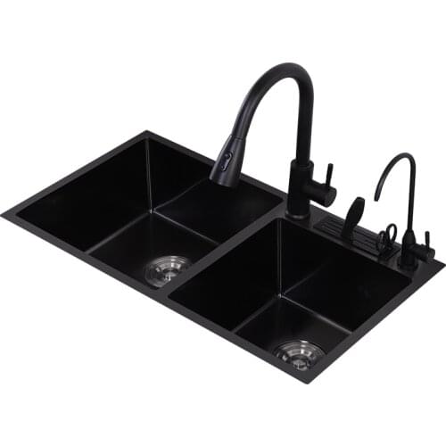 304 stainless steel black nano sink double sink with knife holder kitchen sink under counter basin