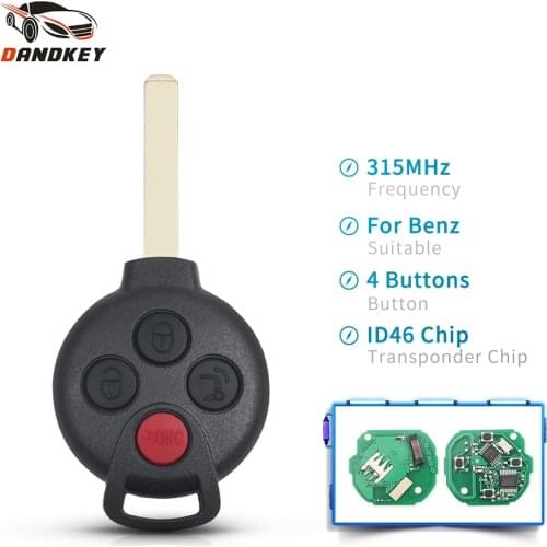 Dandkey 315Mhz 3+1 4 Buttons Fob For Mercedes-Benz Smart FORTWO 2008 2009 2010 2011 2012 2013 2014 2015 Smart Remote Car Key