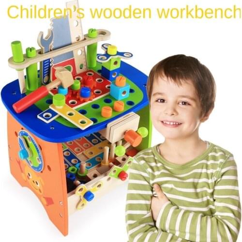 Childrens multifunctional workbench wooden puzzle hands-on disassembly tool table screw and nut building block toy
