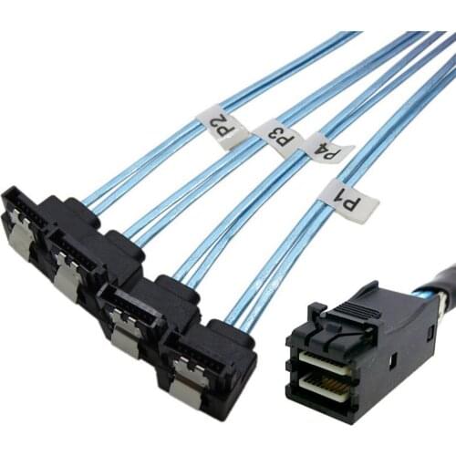 90 Degree Server Data Transmission Cable MINI SAS SFF-8643 to 4*SATA 12GB Data Cable SF-064 1m