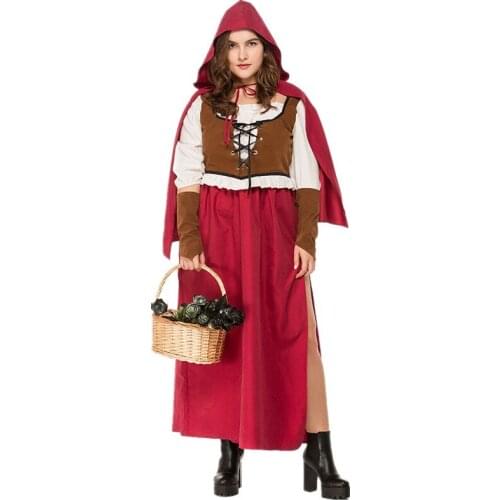 Halloween Carnival Party Cosplay Little Red Riding Hood Costume Sexy Women Bavarian Traditional festival Beer Girl Long Dress