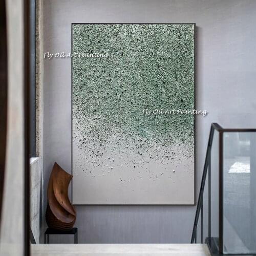 The Green Dots Picture 100% Hand Painted Modern Abstract Oil Painting on Canvas Wall Art for Living Room Home Decor No Frame
