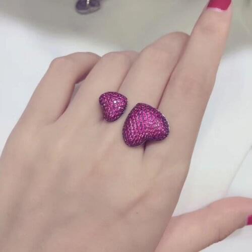 Double hearts ring adjustable size 925 sterling silver blingbling cute romantic fine women jewelry free shipping