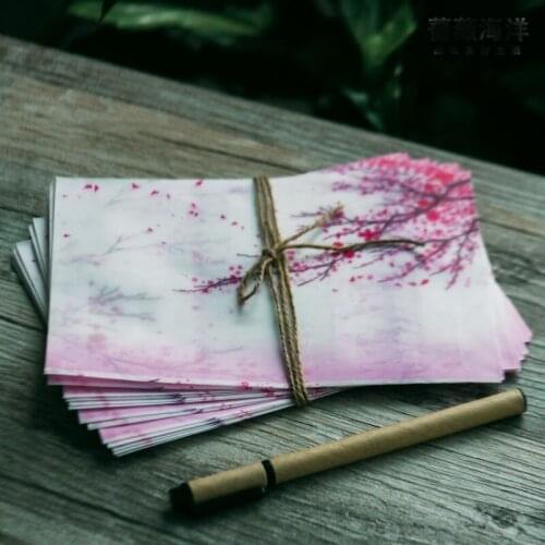 5Pcs/pack 17.5cm*12.5cm Pink Roses China Ink Painting Clear Paper Envelope For Shcool Office Stationery Postcard And Letters Bag