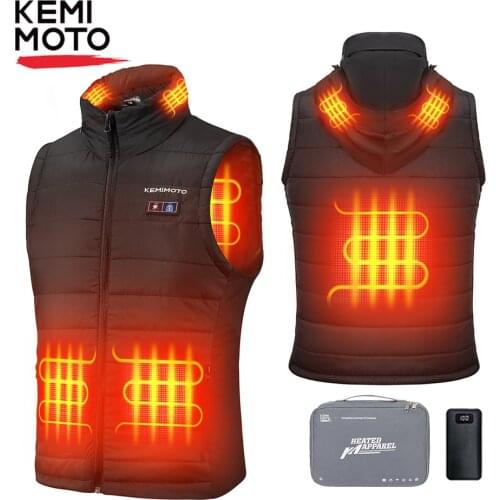 KEMIMOTO Heated Jacket Washable USB Heated Vest Winter Battery Motorcycle Skiing Bike Hiking Temperature Adjustable