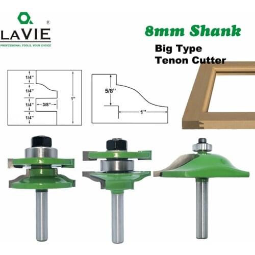 LAVIE 8mm Shank 3pcs Big Cabinet Rail & Stile Tenon Router Bit Set Door Panel Raiser Ogee Wood Milling Cutter
