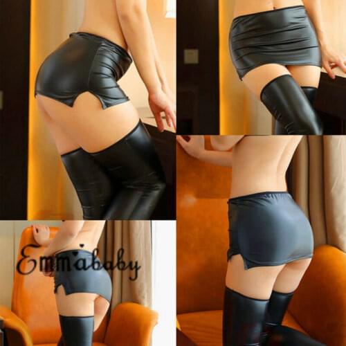 Fashion Sexy Lingerie Womens Clubwear Dance Mini Skirt PU Leather temptation Bodycon Dress