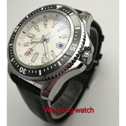 Bliger 44mm White/Black Sterile Dial Luminous Automatic Movement Date Mens Wrist Watch W2604