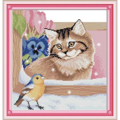 Joy Sunday Birds And Cats Home Decor Handmade Cross-stitch Set DIY Needlework Kit Painting Counted Print On Canvas Animal 14CT
