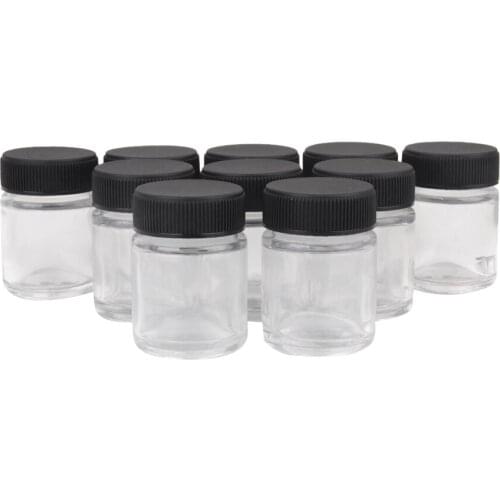 Set of 10 Sample Clear Glass Bottles with Plastic Caps Jars Small Bottle, Multi Purpose
