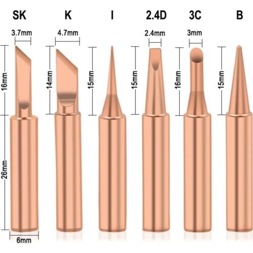 5Pcs I+B+K+2.4D+3C Soldering Iron Pure Copper 900M Soldering Iron Head Set Inside Hot Bare Copper Electric Soldering Iron Tip