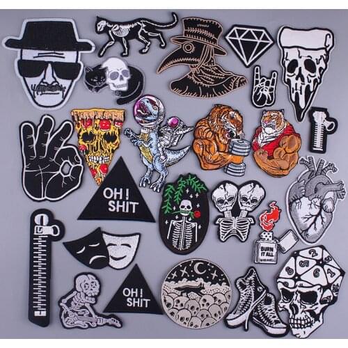 Skull Patch Rose Skeleton Appliques Iron On Patches For Clothing Animal Rock Patch On Clothes Thermal Stickers Badges On Jacket
