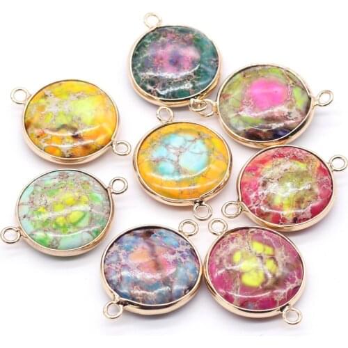 Natural Gem Emperor Stone Pendant Charms Double Hole Connector for DIY Necklace Bracelet Jewelry Making Accessories Size 20x30mm