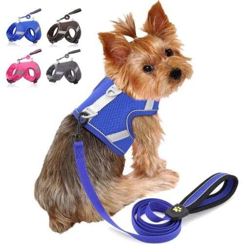 Reflective Nylon Dog Vest Harness Breathable Dogs Cat Harnesses Mesh Padded for Small Medium Dogs Cats Chihuahua Pug XS-L