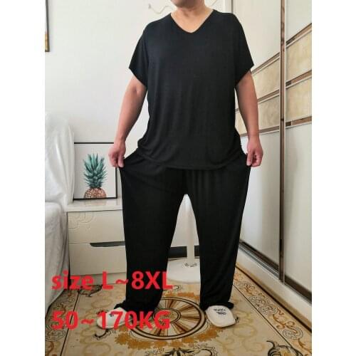 Men Pajamas Sets Top and Pants Summer Modal Home Wear Set Plus Size 7XL 8XL oversize Soft Casual Sleep Wear Short Sleeve Stretch