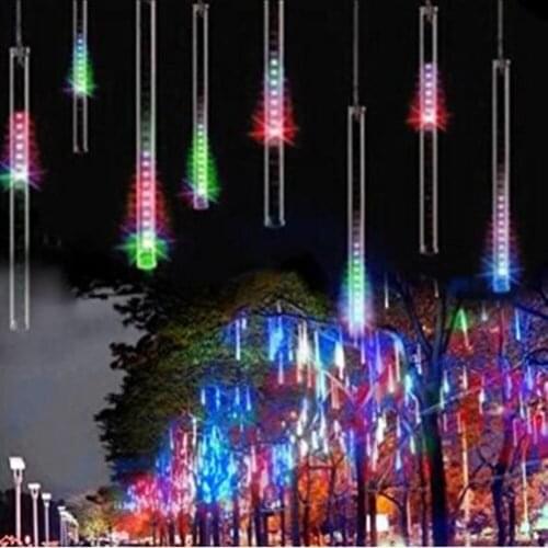 Holiday Light Meteor Shower Rain Blue/Colorful 8 Tubes Waterproof Outdoor LED Light for Garden Wedding Party Tree Decoration