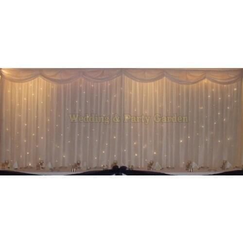 Romantic 6m/20ft (w) x 3m/10ft (h) White wedding backdrop stage curtain with LED light Wedding Decoration