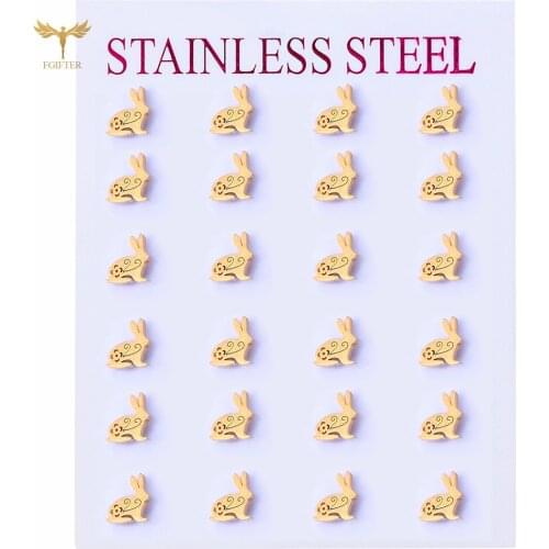 Cute Hollow Pattern Bunny Studs Earring for Girls Gold Color Stainless Steel Female Jewelry Set Earrings No Fade bijoux oreille