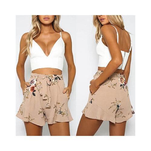 Summer New Hot Fashion Bandage High Waist Women Shorts Boho Beach Casual Floral Casual Ladies Shorts Plus Size