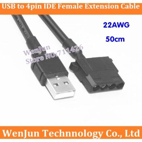 Brand NEW 50cm USB to IDE 4pin Female Fan Power Cable 5V Fan extension cable 22AWG wire