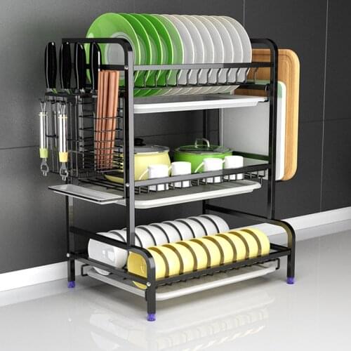 304 Stainless Steel Kitchen Dish Rack Drain Rack To Dry The Tableware Dishes Plate Drain Cupboard Storage Box Shelf 2 Layers