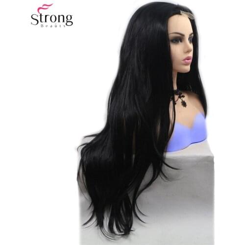 StrongBeauty Long Curly Wig Black Hair Ombre Blonde/Grey Synthetic Lace Front Wigs For Woman