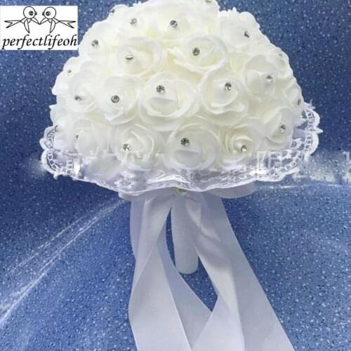 Perfectlifeoh Brides Royal Touch Rose Wedding Flowers Teardrop Impressive Wedding Bouquet Bridal Bouquet With Diamonds