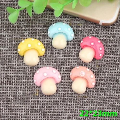 High Quality 10pcs 22*23mm Flatback Solid Candy Colors Resin Cabochons Ornament Accessories Mushroom Cameo Clay Beads Charm DIY