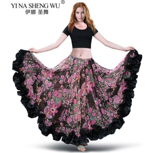 Spanish Bellydancing Skirt Flamenco Skirts Chiffon Large Gypsy Swing Belly Dance Skirts Gypsie Costume Tribal Skirt Adult