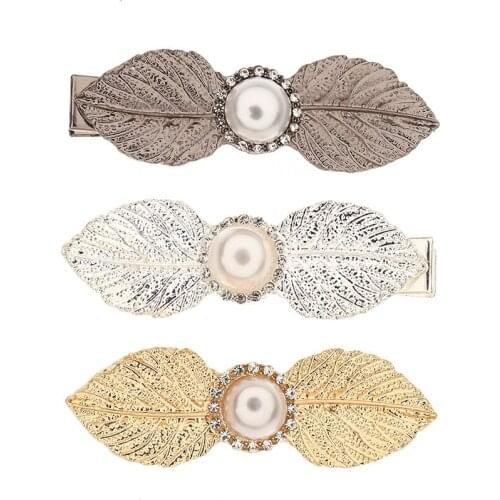 Pearls Leaf Hair Clips Pin For Women Fashion Geometric Leaf Barrettes Headwear Girls Sweet Clip Crystal Accessorie Barrettes