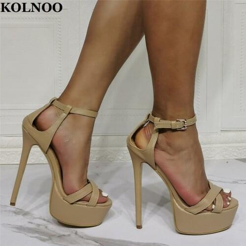KOLNOO 2022 New Handmade Womens High Heeled Sandals Buckle Strap Peep-Toe Sexy Platform Large Size US5-15 Evening Fashion Shoes