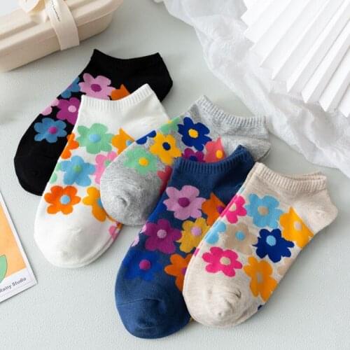 Print Flowers Asakuchi Ankle Socks Women Floral Invisible Harajuku Kawaii Cute Short Socks Cotton Girl Style Vrouw Sokken Femme