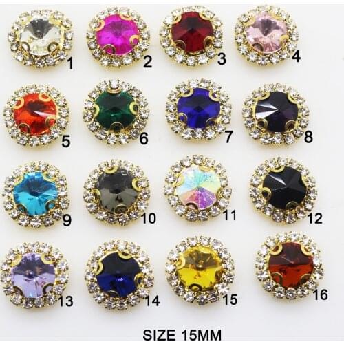 ZMASEY 10pcs/Lot 15mm Gold Glass 4-Holes Round Buttons Wedding Decor DIY Crystal Button for Clothing Hair Bra Ribbon Accessories