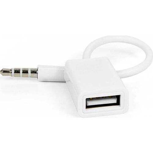 3.5mm Male Aux Audio Jack Plug to USB 2.0 Female Adapter Converter Cable White for Car Radio Port with Decode Function