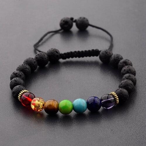 7 Chakra Colorful&Black Lava Stone Weave Braiding Bracelet Men Handmade Beads Bracelet For Women Jewelry AB217