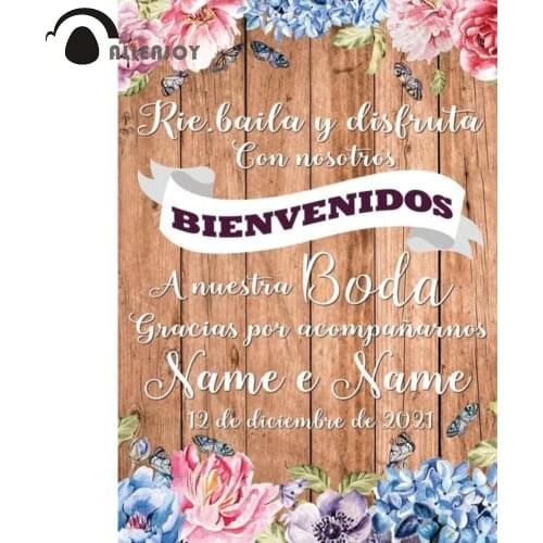 Allenjoy Wedding Anniversary Backdrop Wood Romantic Custom Butterfly Flower Holy Communion Party Photography Photocall Banner