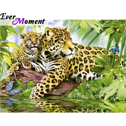 Ever Moment Diamond Painting 5D DIY Leopard Picture Of Rhinestone Mosaic Full Square Drill Diamond Embroidery Decoration ASF1541
