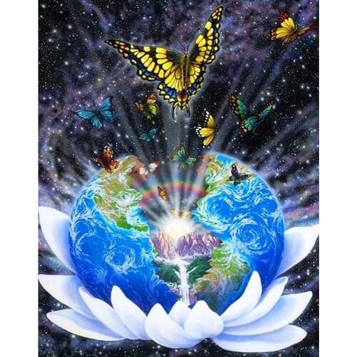 ARMYQZ Picture of diamond embroidery earth and butterfly rhinestone square diamond round diamond painting cross stitch kit mosai