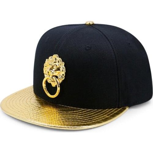 Hot Fashion Snapback Man Flat Brim Golden Lion Loop Multi Color Figure PU Leather Hip Hop Punk Casual Street Trend Baseball Cap