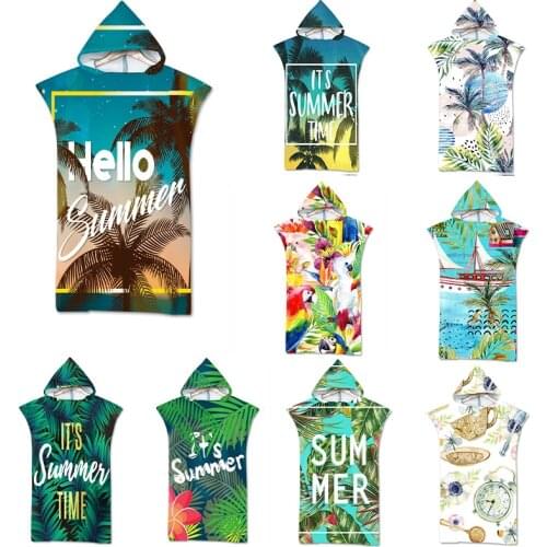 Microfiber Quick Drying Beach Towel Hooded Printed Summer/Leaf Surf Swimsuit Poncho Changing Bathrobe Cloak Fitness Bath Towels