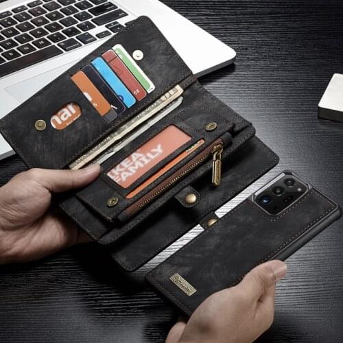 Genuine Leather Multifunction Phone Wallet Case For Samsung Galaxy Note9 S9 Note10 S10 S20 Plus Note20 Ultra Magnetic Back Cover