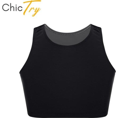ChicTry Kids Teens Solid Color Basic Sports Ballet Gymnastics Sleeveless Crop Top Children Girls Stage Performance Dance Costume