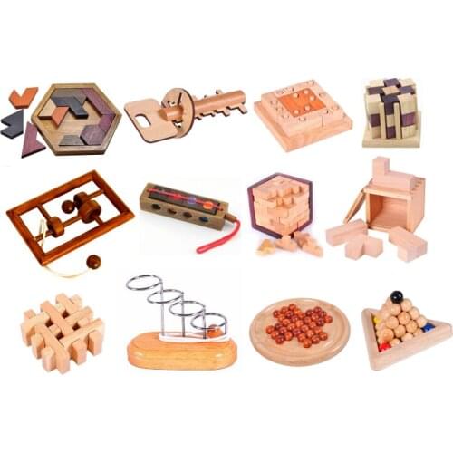 IQ Wooden Brain Teaser Burr Puzzles Traditional Intelligence Educational Wood Game for Adults Children