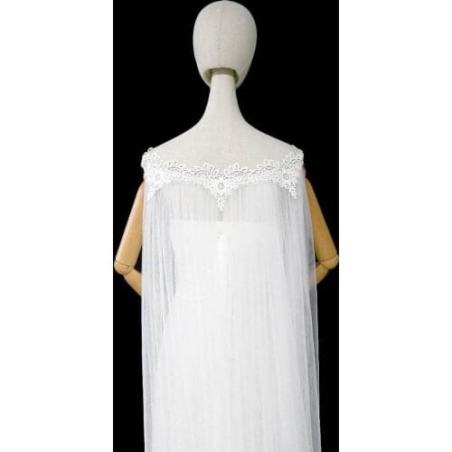 ZMG29 Luxurious Cathedral Wedding Shawl Tulle Bridal Womens Cape Cloak Shawl with Lace Cover over the Shoulder for Marriage